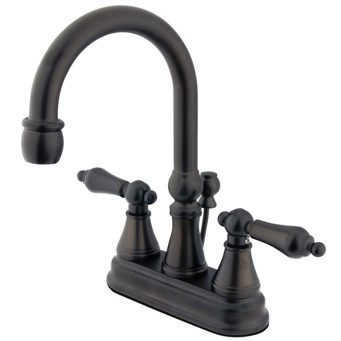 Kingston Tulare KS2615AL - Governor Double-Handle 3-Hole Deck Mount 4-Inch Centerset Bathroom Faucet with Brass Pop-Up, Oil Rubbed Bronze