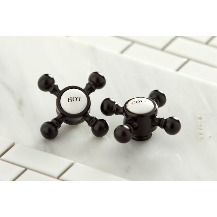 Kingston Tulare KS2615BX - Vintage Double-Handle 3-Hole Deck Mount 4-Inch Centerset Bathroom Faucet with Brass Pop-Up, Oil Rubbed Bronze