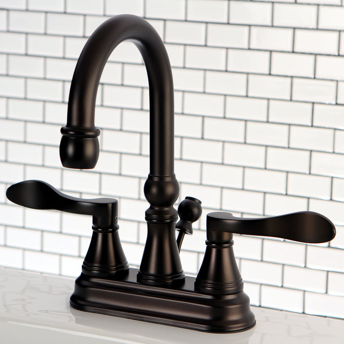 Kingston Tulare KS2615DFL - NuFrench Double-Handle 3-Hole Deck Mount 4-Inch Centerset Bathroom Faucet with Brass Pop-Up, Oil Rubbed Bronze