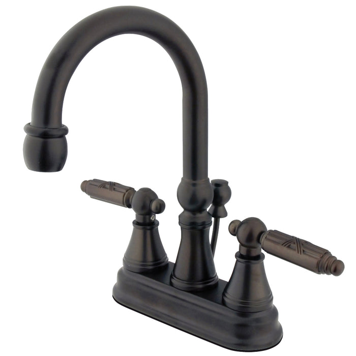 Kingston Tulare KS2615GL - Georgian Double-Handle 3-Hole Deck Mount 4-Inch Centerset Bathroom Faucet with Brass Pop-Up, Oil Rubbed Bronze
