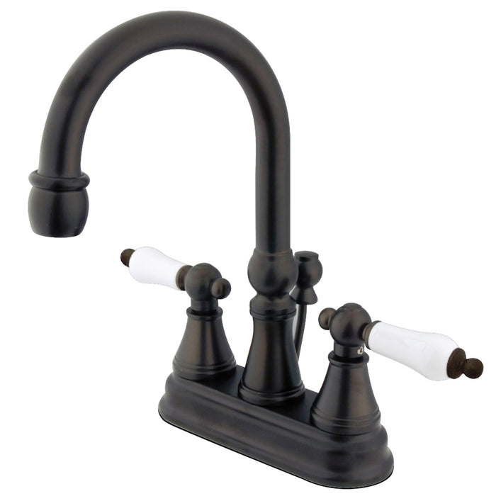 Kingston Tulare KS2615PL - Governor Double-Handle 3-Hole Deck Mount 4-Inch Centerset Bathroom Faucet with Brass Pop-Up, Oil Rubbed Bronze