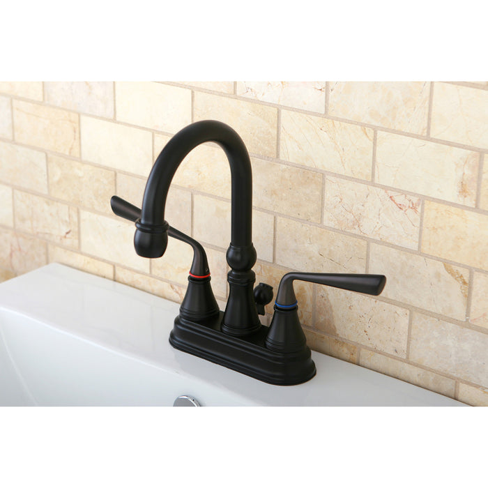 Kingston Tulare KS2615ZL - Silver Sage Double-Handle 3-Hole Deck Mount 4-Inch Centerset Bathroom Faucet with Brass Pop-Up, Oil Rubbed Bronze