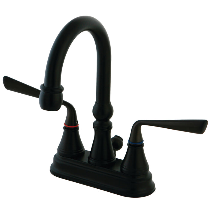 Kingston Tulare KS2615ZL - Silver Sage Double-Handle 3-Hole Deck Mount 4-Inch Centerset Bathroom Faucet with Brass Pop-Up, Oil Rubbed Bronze
