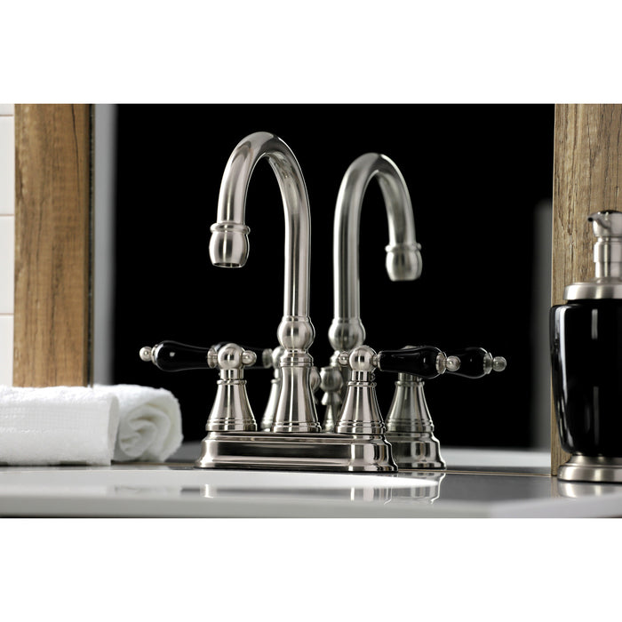 Kingston Tulare KS2618PKL - Duchess Double-Handle 3-Hole Deck Mount 4-Inch Centerset Bathroom Faucet with Brass Pop-Up, Brushed Nickel