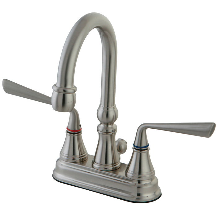 Kingston Tulare KS2618ZL - Silver Sage Double-Handle 3-Hole Deck Mount 4-Inch Centerset Bathroom Faucet with Brass Pop-Up, Brushed Nickel