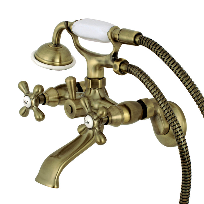 Kingston KS265AB Three-Handle 2-Hole Tub Wall Mount Clawfoot Tub Faucet with Hand Shower, Antique Brass