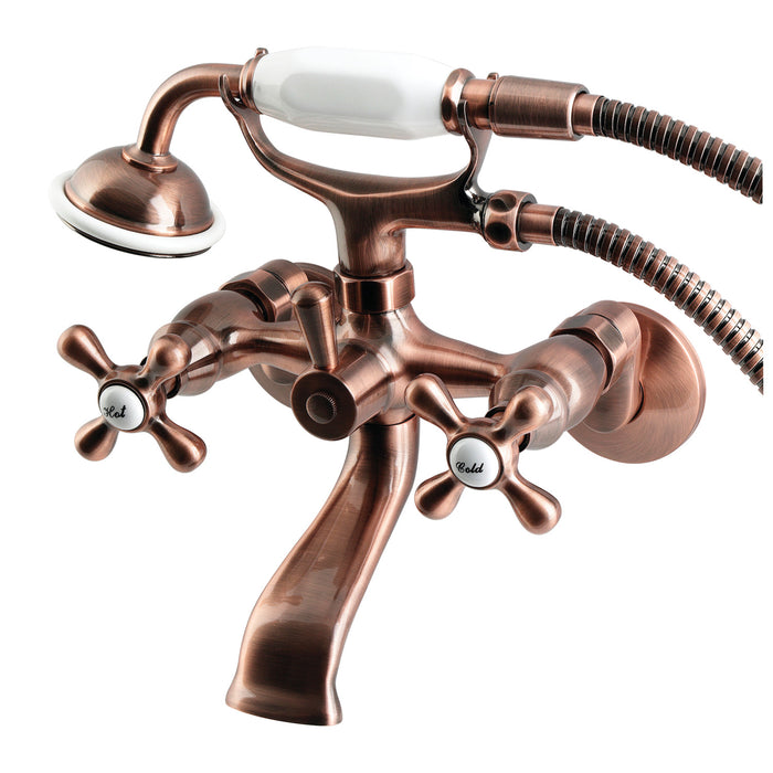Kingston Heirloom KS265AC - Kingston Three-Handle 2-Hole Tub Wall Mount Clawfoot Tub Faucet with Hand Shower, Antique Copper