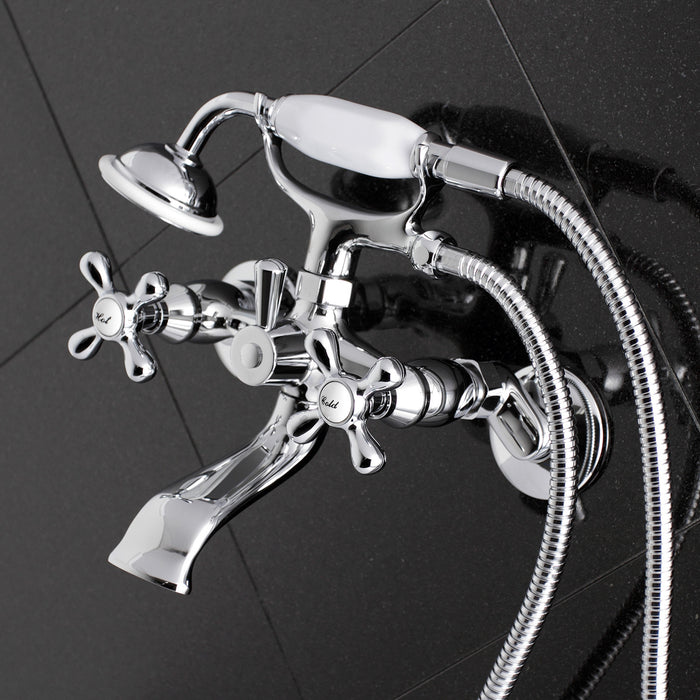 Kingston KS265C Three-Handle 2-Hole Tub Wall Mount Clawfoot Tub Faucet with Hand Shower, Polished Chrome