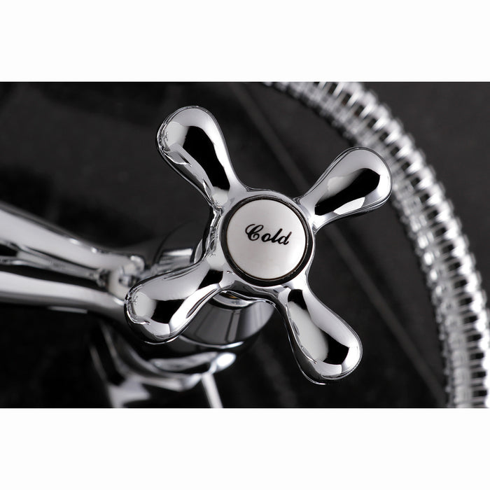 Kingston KS265C Three-Handle 2-Hole Tub Wall Mount Clawfoot Tub Faucet with Hand Shower, Polished Chrome