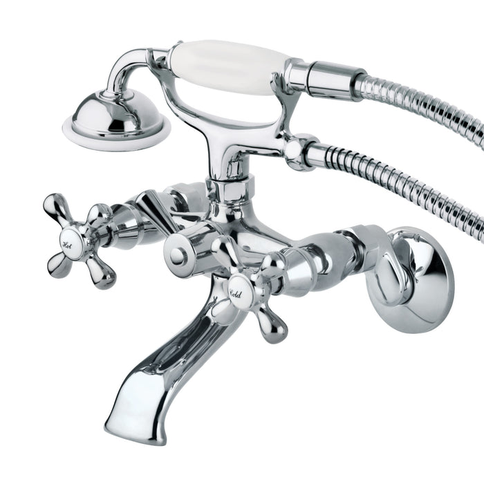 Kingston KS265C Three-Handle 2-Hole Tub Wall Mount Clawfoot Tub Faucet with Hand Shower, Polished Chrome