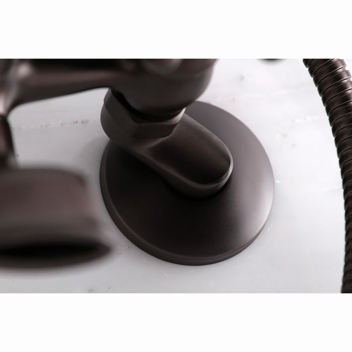 Kingston KS265ORB Three-Handle 2-Hole Tub Wall Mount Clawfoot Tub Faucet with Hand Shower, Oil Rubbed Bronze