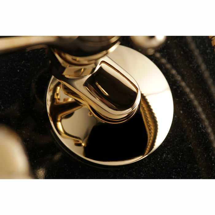 Kingston Heirloom KS265PB - Kingston Three-Handle 2-Hole Tub Wall Mount Clawfoot Tub Faucet with Hand Shower, Polished Brass