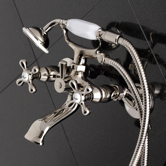 Kingston Heirloom KS265PN - Kingston Three-Handle 2-Hole Tub Wall Mount Clawfoot Tub Faucet with Hand Shower, Polished Nickel