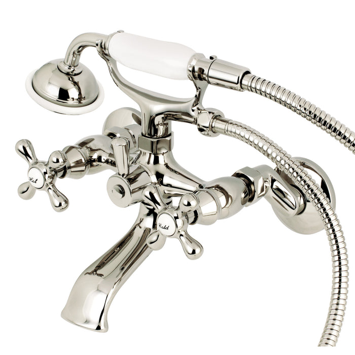 Kingston Heirloom KS265PN - Kingston Three-Handle 2-Hole Tub Wall Mount Clawfoot Tub Faucet with Hand Shower, Polished Nickel