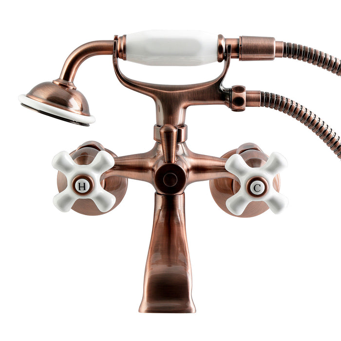 Kingston Heirloom KS265PXAC - Kingston Three-Handle 2-Hole Tub Wall Mount Clawfoot Tub Faucet with Hand Shower, Antique Copper