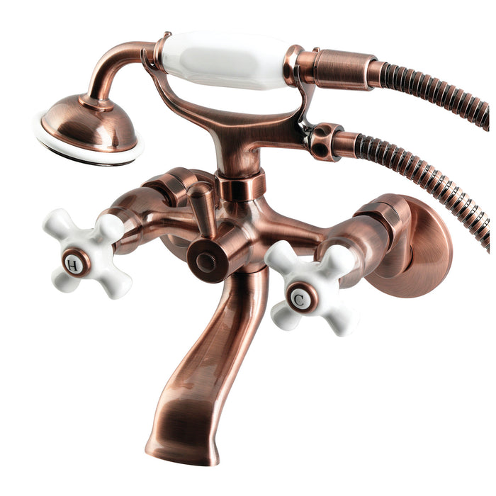 Kingston Heirloom KS265PXAC - Kingston Three-Handle 2-Hole Tub Wall Mount Clawfoot Tub Faucet with Hand Shower, Antique Copper