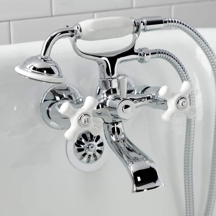 Kingston Heirloom KS265PXC - Kingston Three-Handle 2-Hole Tub Wall Mount Clawfoot Tub Faucet with Hand Shower, Polished Chrome