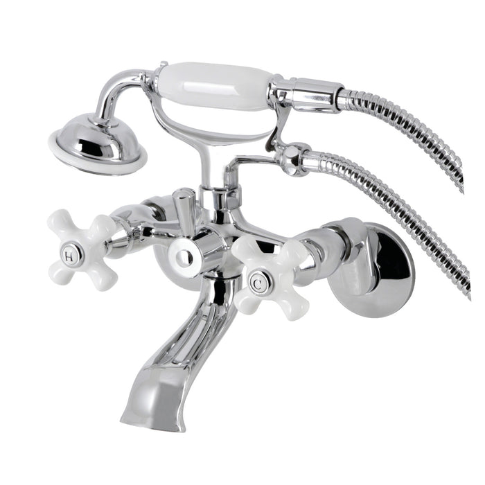 Kingston Heirloom KS265PXC - Kingston Three-Handle 2-Hole Tub Wall Mount Clawfoot Tub Faucet with Hand Shower, Polished Chrome