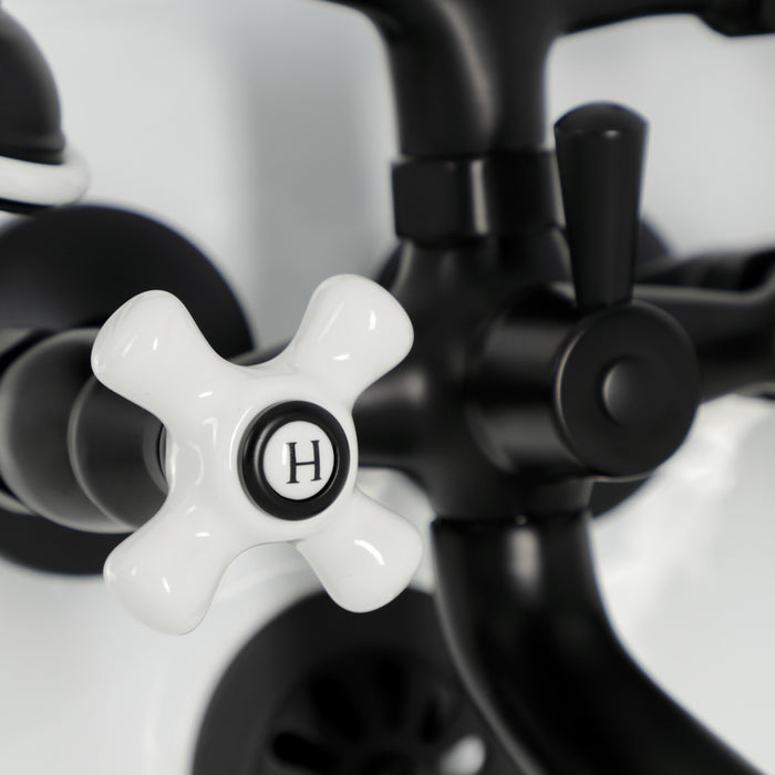 Kingston Heirloom KS265PXMB - Kingston Three-Handle 2-Hole Tub Wall Mount Clawfoot Tub Faucet with Hand Shower, Matte Black