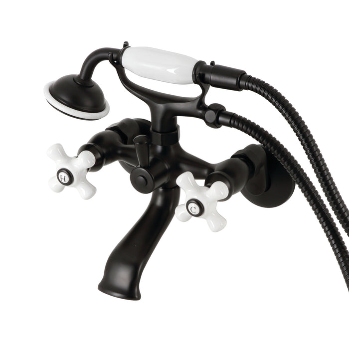 Kingston Heirloom KS265PXMB - Kingston Three-Handle 2-Hole Tub Wall Mount Clawfoot Tub Faucet with Hand Shower, Matte Black