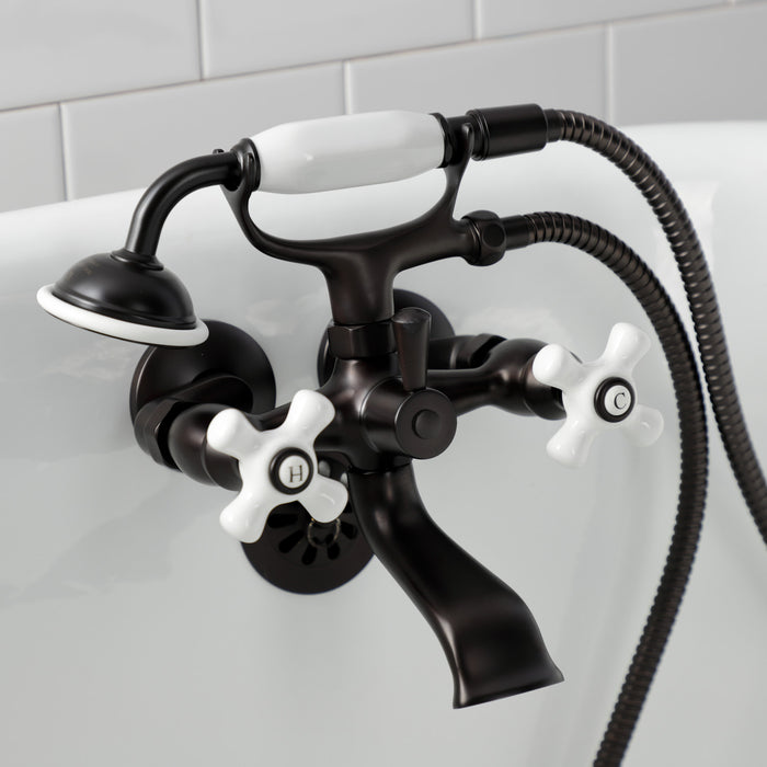 Kingston Heirloom KS265PXORB - Kingston Three-Handle 2-Hole Tub Wall Mount Clawfoot Tub Faucet with Hand Shower, Oil Rubbed Bronze