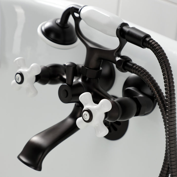 Kingston Heirloom KS265PXORB - Kingston Three-Handle 2-Hole Tub Wall Mount Clawfoot Tub Faucet with Hand Shower, Oil Rubbed Bronze