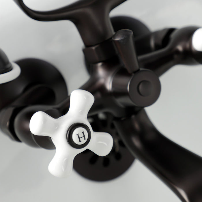 Kingston Heirloom KS265PXORB - Kingston Three-Handle 2-Hole Tub Wall Mount Clawfoot Tub Faucet with Hand Shower, Oil Rubbed Bronze