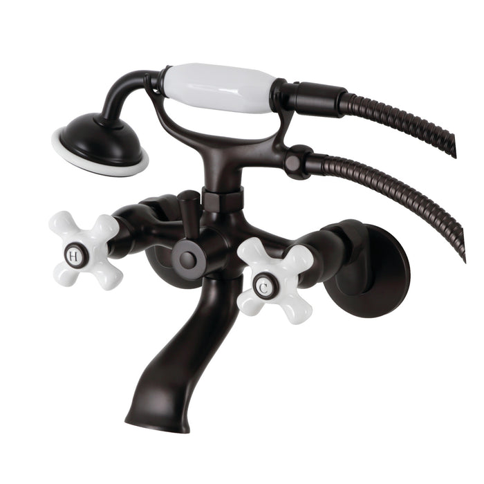 Kingston Heirloom KS265PXORB - Kingston Three-Handle 2-Hole Tub Wall Mount Clawfoot Tub Faucet with Hand Shower, Oil Rubbed Bronze