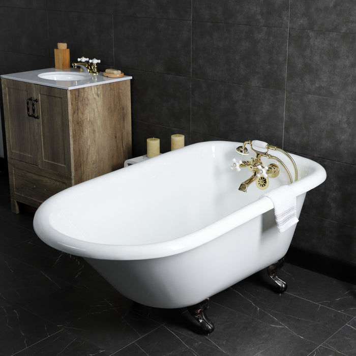 Kingston Heirloom KS265PXPB - Kingston Three-Handle 2-Hole Tub Wall Mount Clawfoot Tub Faucet with Hand Shower, Polished Brass