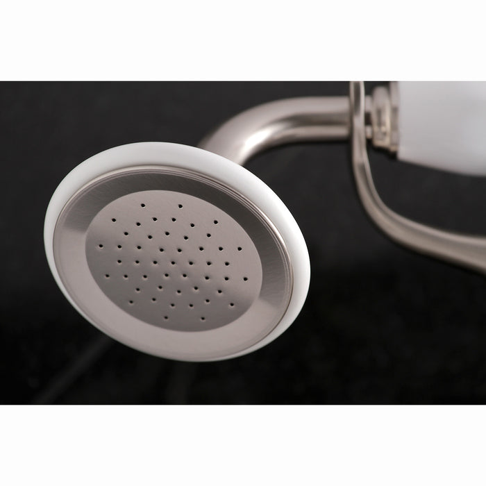 Kingston Heirloom KS265SN - Kingston Three-Handle 2-Hole Tub Wall Mount Clawfoot Tub Faucet with Hand Shower, Brushed Nickel