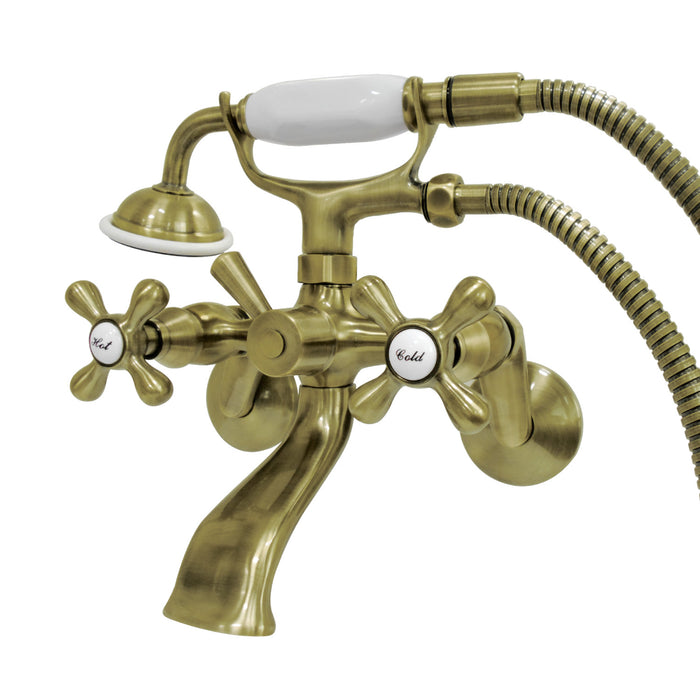 Kingston Heirloom KS266AB - Kingston Two-Handle 2-Hole Wall Mount Clawfoot Tub Faucet with Hand Shower, Antique Brass