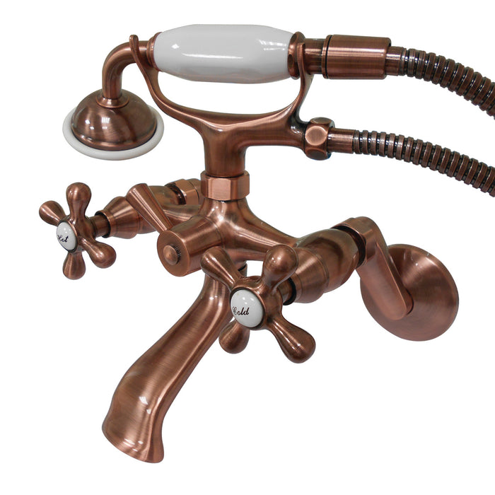 Kingston Heirloom KS266AC - Kingston Two-Handle 2-Hole Wall Mount Clawfoot Tub Faucet with Hand Shower, Antique Copper