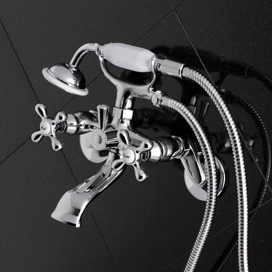 Kingston Brass KS266C Wall Mount Clawfoot Tub Faucet With Hand Shower – Polished Chrome, 6-Inch Center