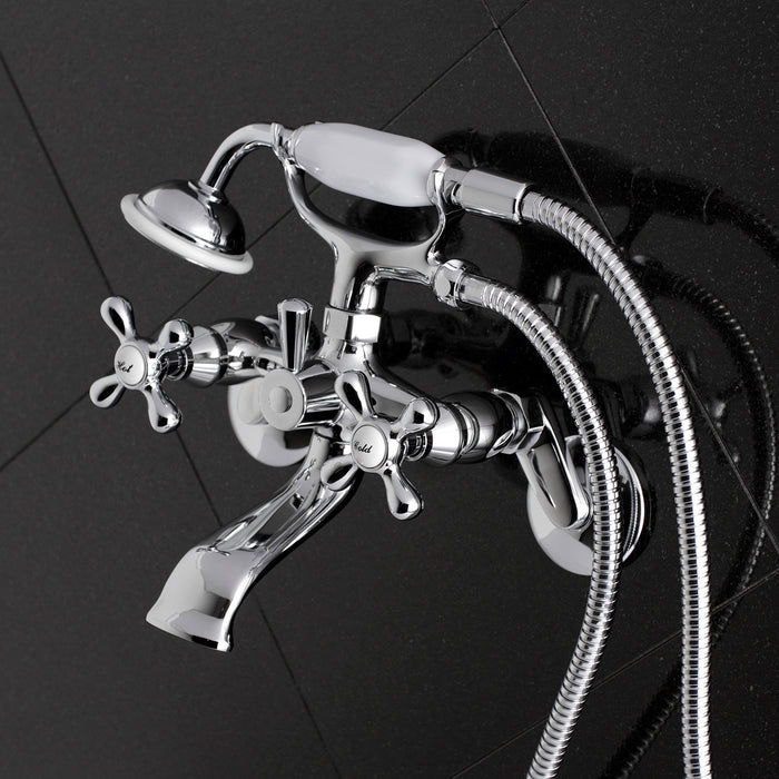 Kingston Heirloom KS266C - Kingston Two-Handle 2-Hole Wall Mount Clawfoot Tub Faucet with Hand Shower, Polished Chrome