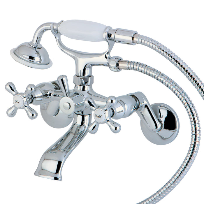 Kingston Heirloom KS266C - Kingston Two-Handle 2-Hole Wall Mount Clawfoot Tub Faucet with Hand Shower, Polished Chrome