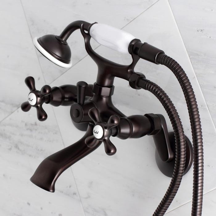 Kingston Heirloom KS266ORB - Kingston Two-Handle 2-Hole Wall Mount Clawfoot Tub Faucet with Hand Shower, Oil Rubbed Bronze