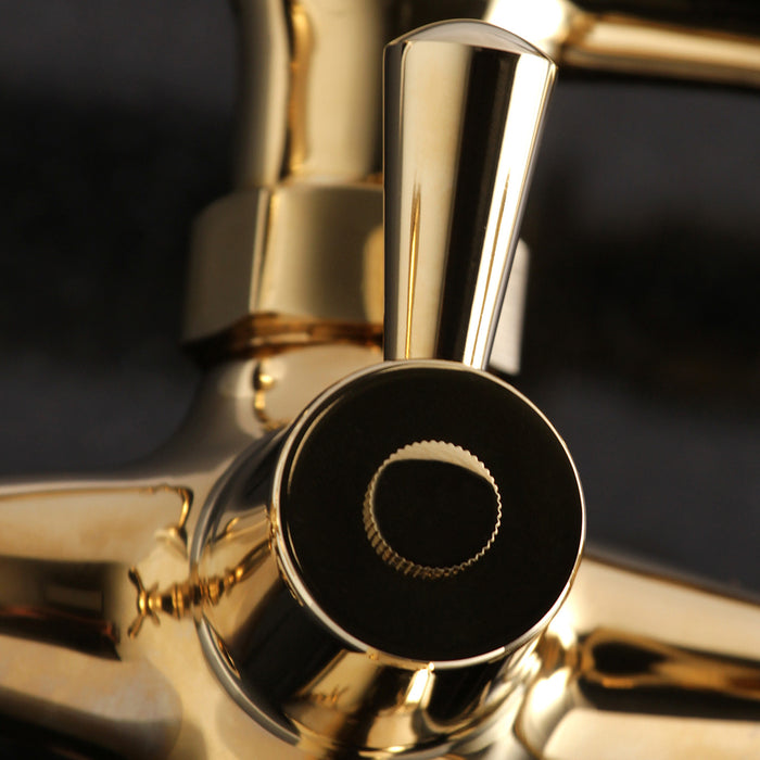 Kingston Heirloom KS266PB - Kingston Two-Handle 2-Hole Wall Mount Clawfoot Tub Faucet with Hand Shower, Polished Brass