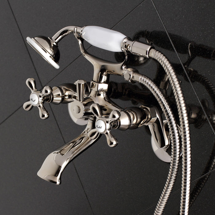 Kingston Heirloom KS266PN - Kingston Two-Handle 2-Hole Wall Mount Clawfoot Tub Faucet with Hand Shower, Polished Nickel