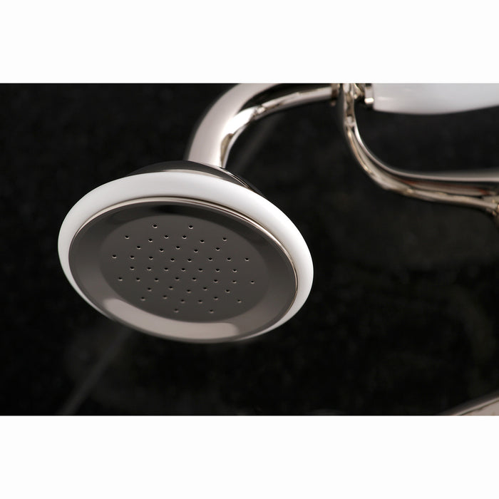 Kingston Heirloom KS266PN - Kingston Two-Handle 2-Hole Wall Mount Clawfoot Tub Faucet with Hand Shower, Polished Nickel
