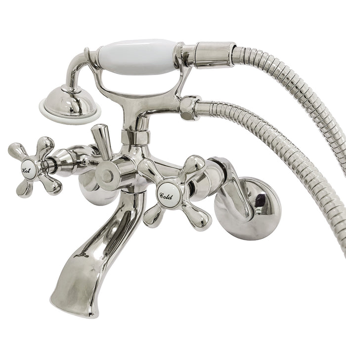 Kingston Heirloom KS266PN - Kingston Two-Handle 2-Hole Wall Mount Clawfoot Tub Faucet with Hand Shower, Polished Nickel