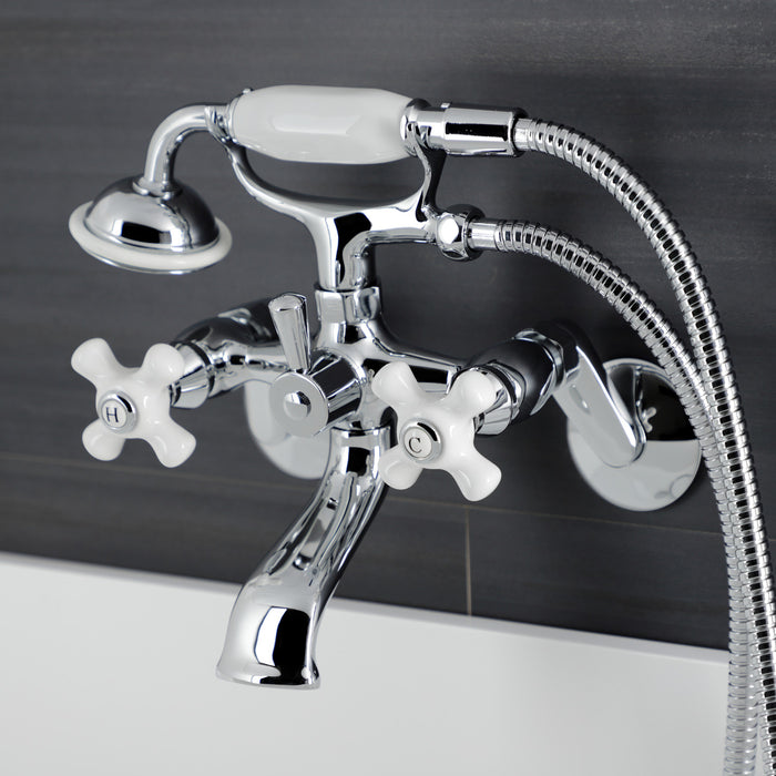 Kingston Heirloom KS266PXC - Kingston Three-Handle 2-Hole Wall Mount Clawfoot Tub Faucet with Hand Shower, Polished Chrome