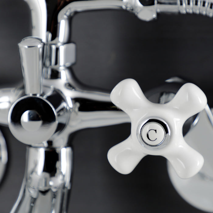 Kingston Heirloom KS266PXC - Kingston Three-Handle 2-Hole Wall Mount Clawfoot Tub Faucet with Hand Shower, Polished Chrome