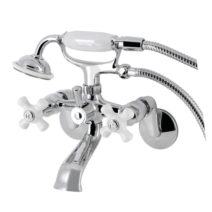 Kingston Heirloom KS266PXC - Kingston Three-Handle 2-Hole Wall Mount Clawfoot Tub Faucet with Hand Shower, Polished Chrome