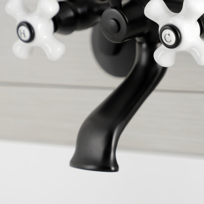 Kingston Heirloom KS266PXMB - Kingston Three-Handle 2-Hole Wall Mount Clawfoot Tub Faucet with Hand Shower, Matte Black