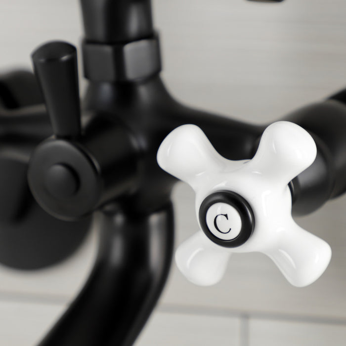 Kingston Heirloom KS266PXMB - Kingston Three-Handle 2-Hole Wall Mount Clawfoot Tub Faucet with Hand Shower, Matte Black