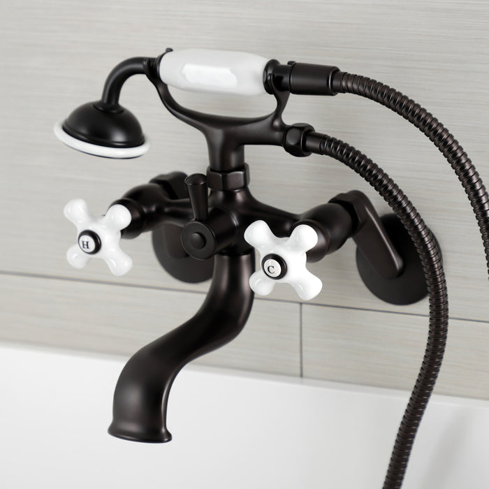 Kingston Heirloom KS266PXORB - Kingston Three-Handle 2-Hole Wall Mount Clawfoot Tub Faucet with Hand Shower, Oil Rubbed Bronze