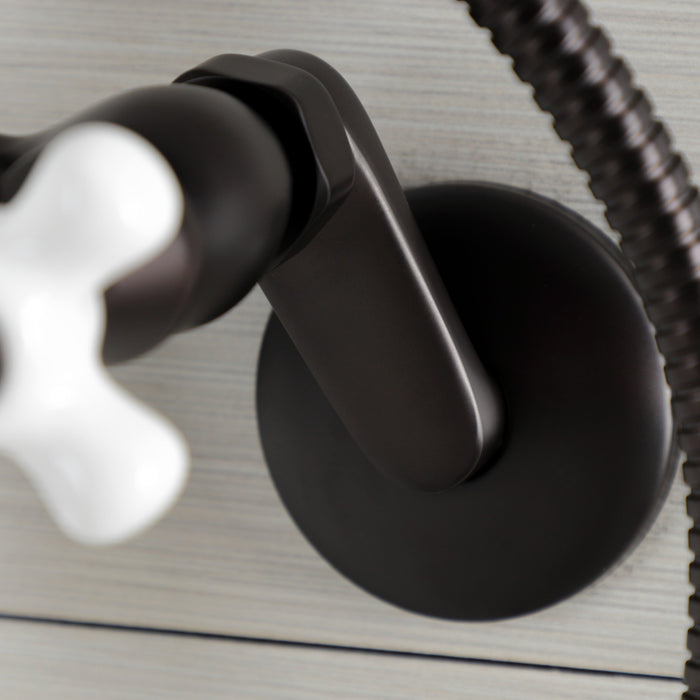 Kingston Heirloom KS266PXORB - Kingston Three-Handle 2-Hole Wall Mount Clawfoot Tub Faucet with Hand Shower, Oil Rubbed Bronze