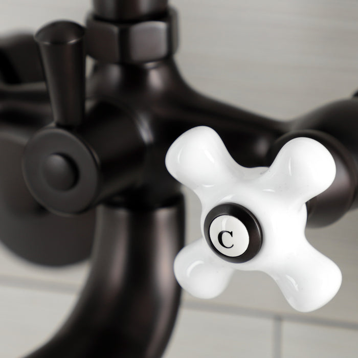 Kingston Heirloom KS266PXORB - Kingston Three-Handle 2-Hole Wall Mount Clawfoot Tub Faucet with Hand Shower, Oil Rubbed Bronze