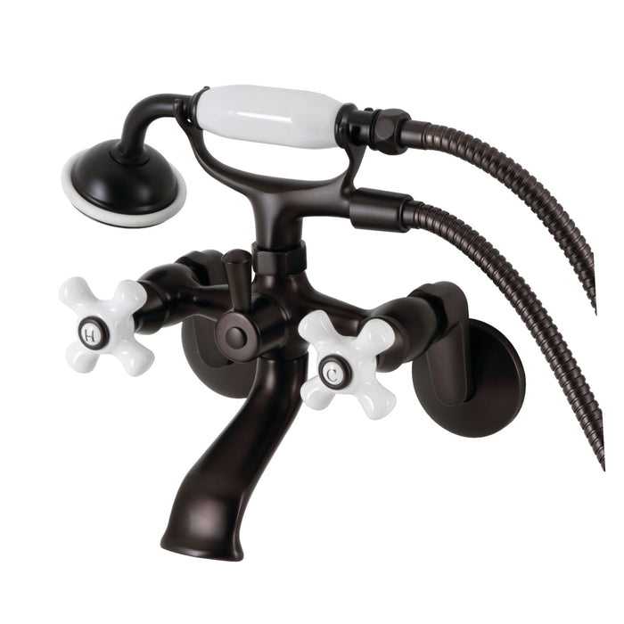 Kingston Heirloom KS266PXORB - Kingston Three-Handle 2-Hole Wall Mount Clawfoot Tub Faucet with Hand Shower, Oil Rubbed Bronze