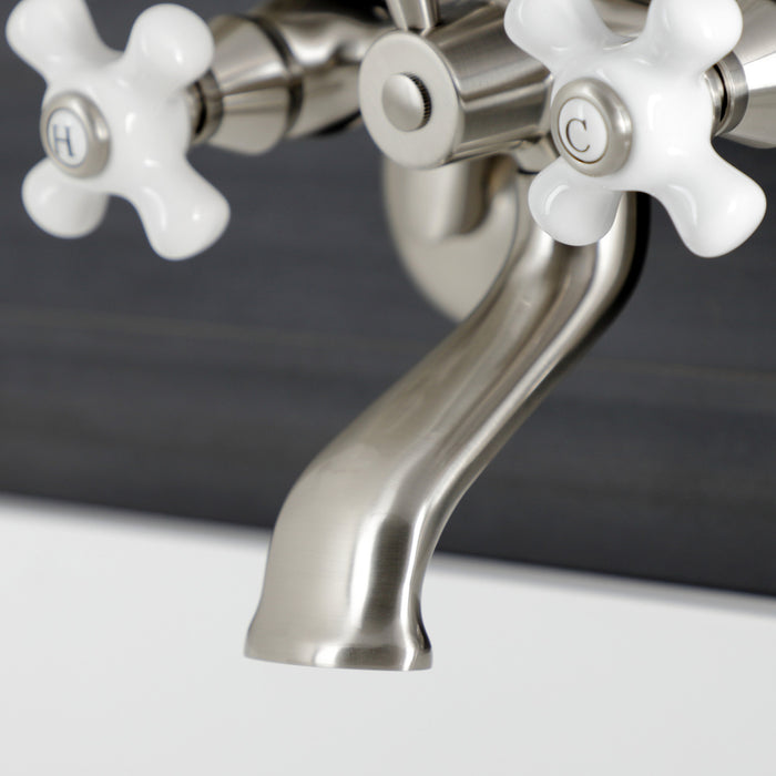 Kingston Heirloom KS266PXSN - Kingston Three-Handle 2-Hole Wall Mount Clawfoot Tub Faucet with Hand Shower, Brushed Nickel